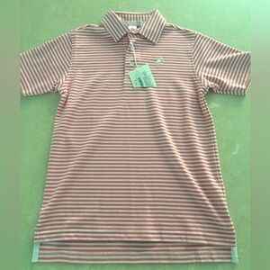 TBBC pink and white striped polo, size 7.